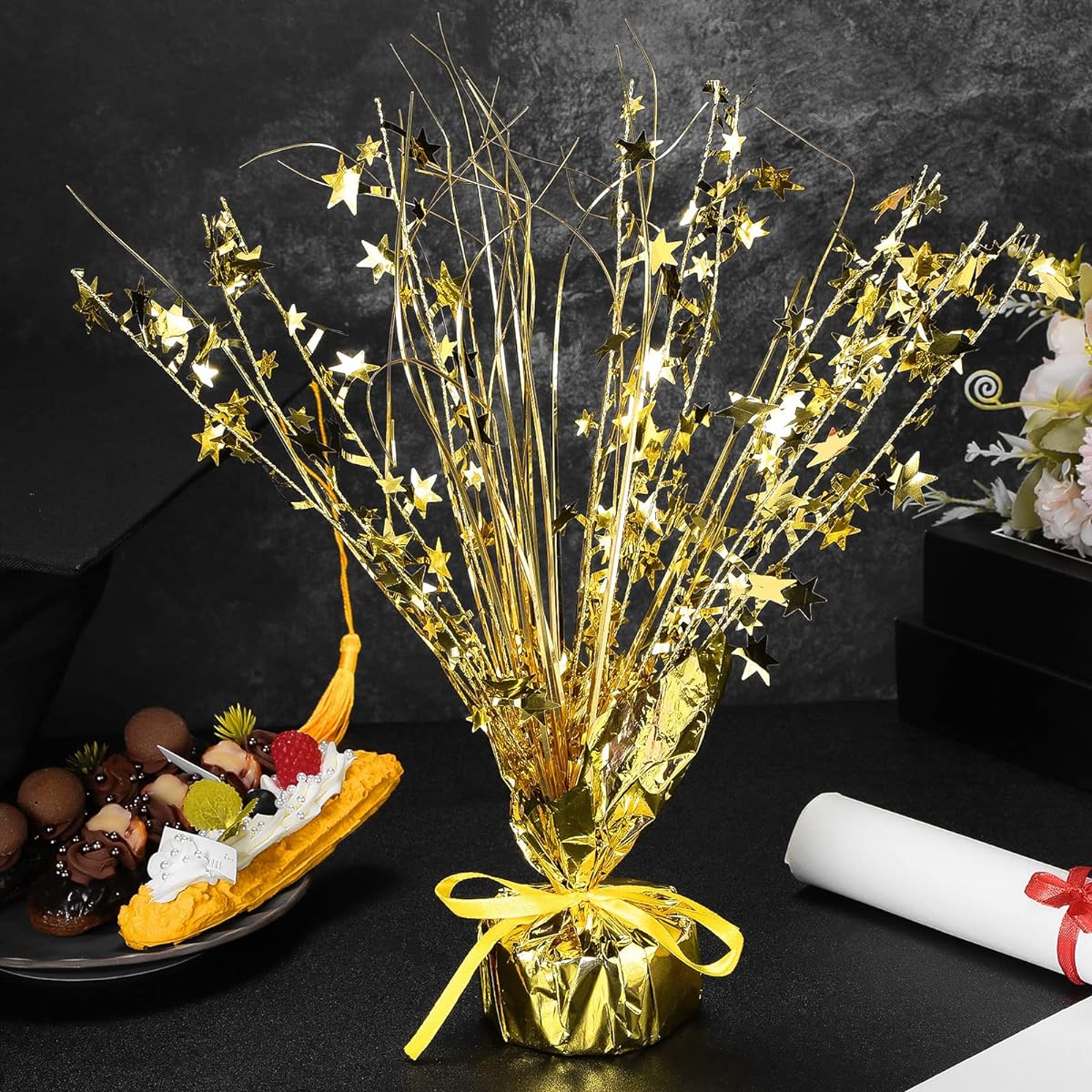 Crowye Metallic Foil Spray Centerpiece Party Golden Star Foil Spray Centerpiece Table Decoration Burst Centerpiece Metallic Table Centerpiece Birthday Party Season Holiday (6 Pieces)