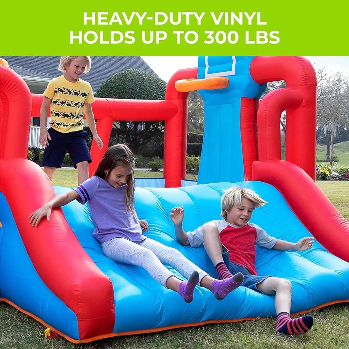 Step2 MAX Sports Full Court Basketball & Slide Bouncer with Extra Heavy Duty Blower | Inflatable Bounce House for Kids