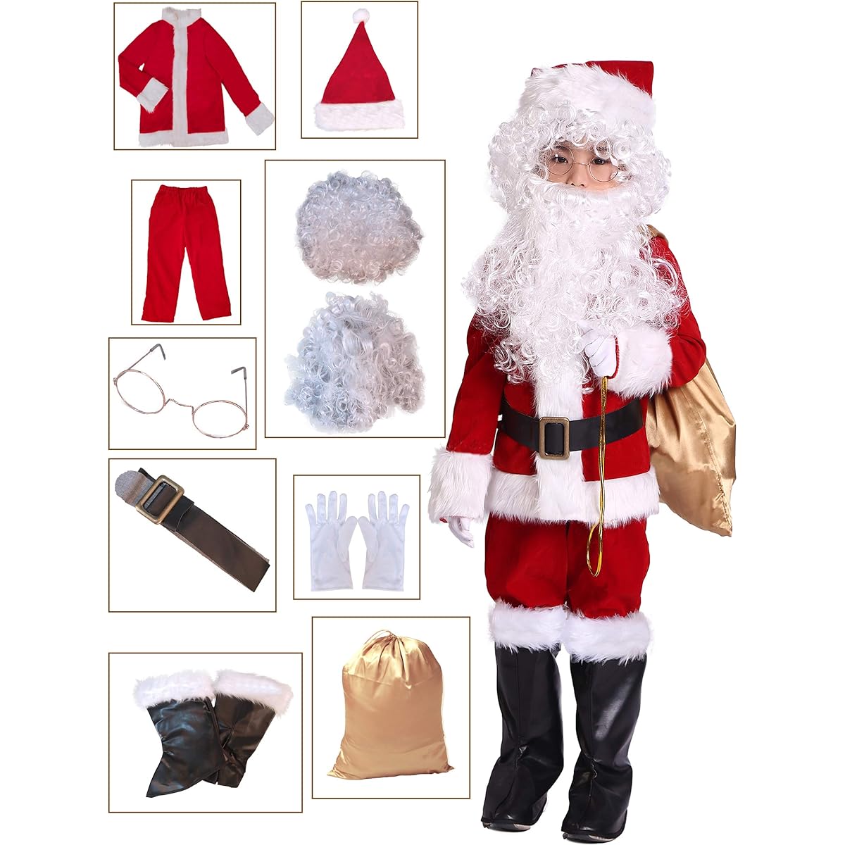 Takuvan 10 Pieces Christmas Santa Suits Kids Halloween Costumes, S, Red, TK003-S