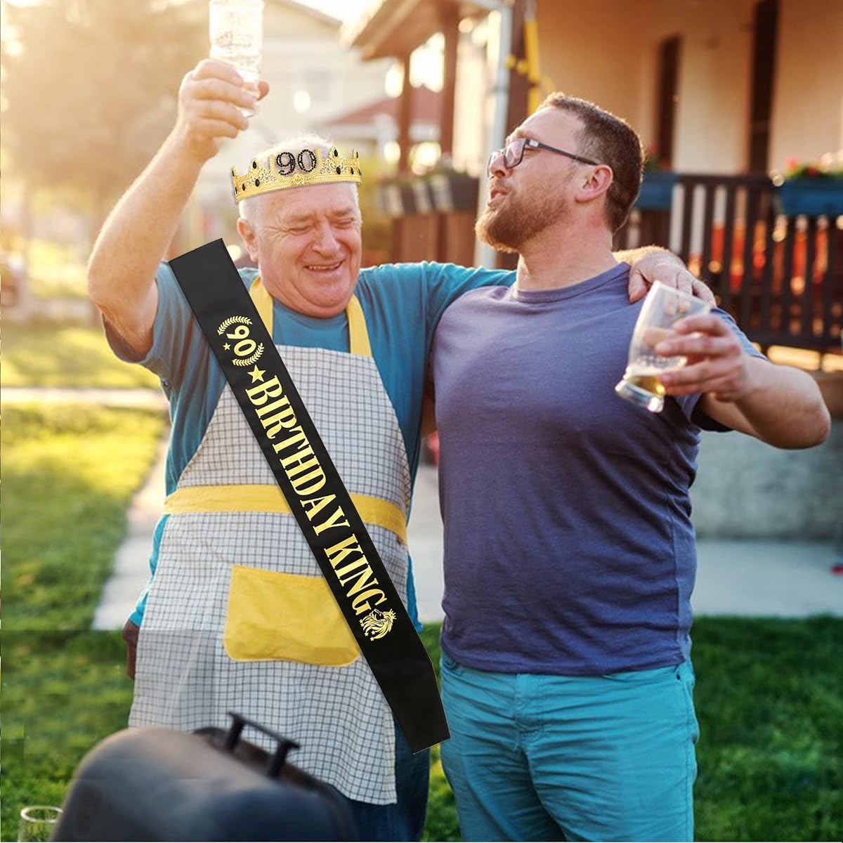 90TH Birthday King Crown Birthday King Sash 90TH Birthday Gift for Men Birthday Party Decorations for Men (Gold)