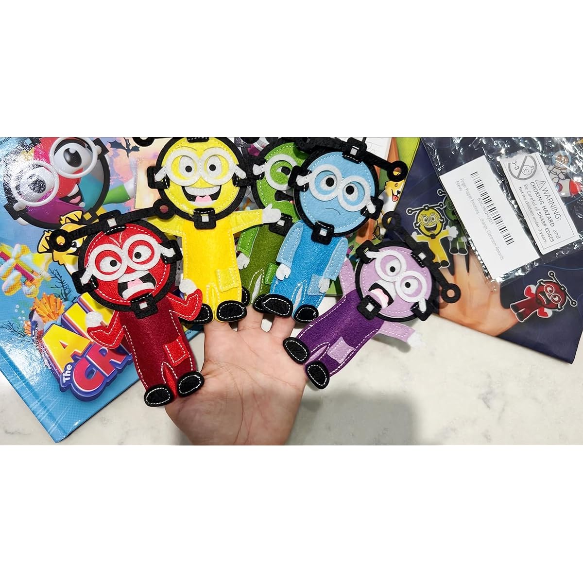 Finger Puppets About Emotions - 5 Piece Set for Kids, Family, Teachers, School, Classroom, Education, Party Favors, Storytelling, Multicolor, Playtime