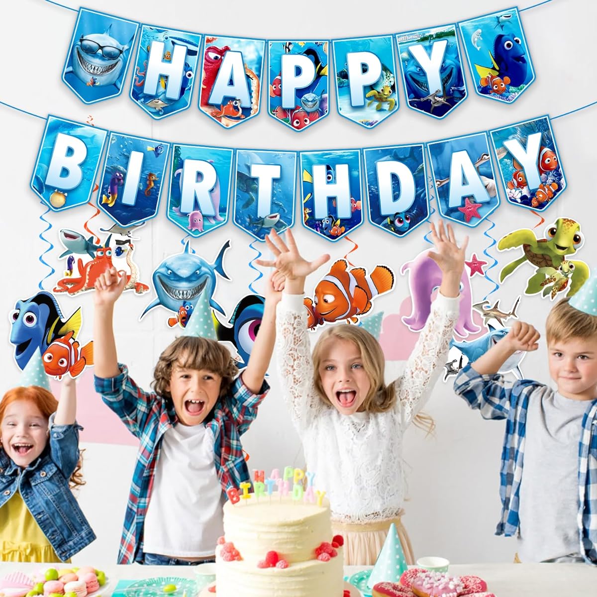 Finding Birthday Decoration Banner Hanging Swirl Cartoon Fish Birthday Party Decoration Cartoon Fish Finding Birthday Party Banner Foil Ceiling Swirl