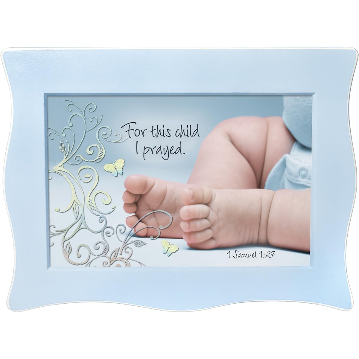 Cottage Garden Wavy Inspirational Music Box - Baby Feet Plays Jesus Loves Me with Wavy Blue Finish