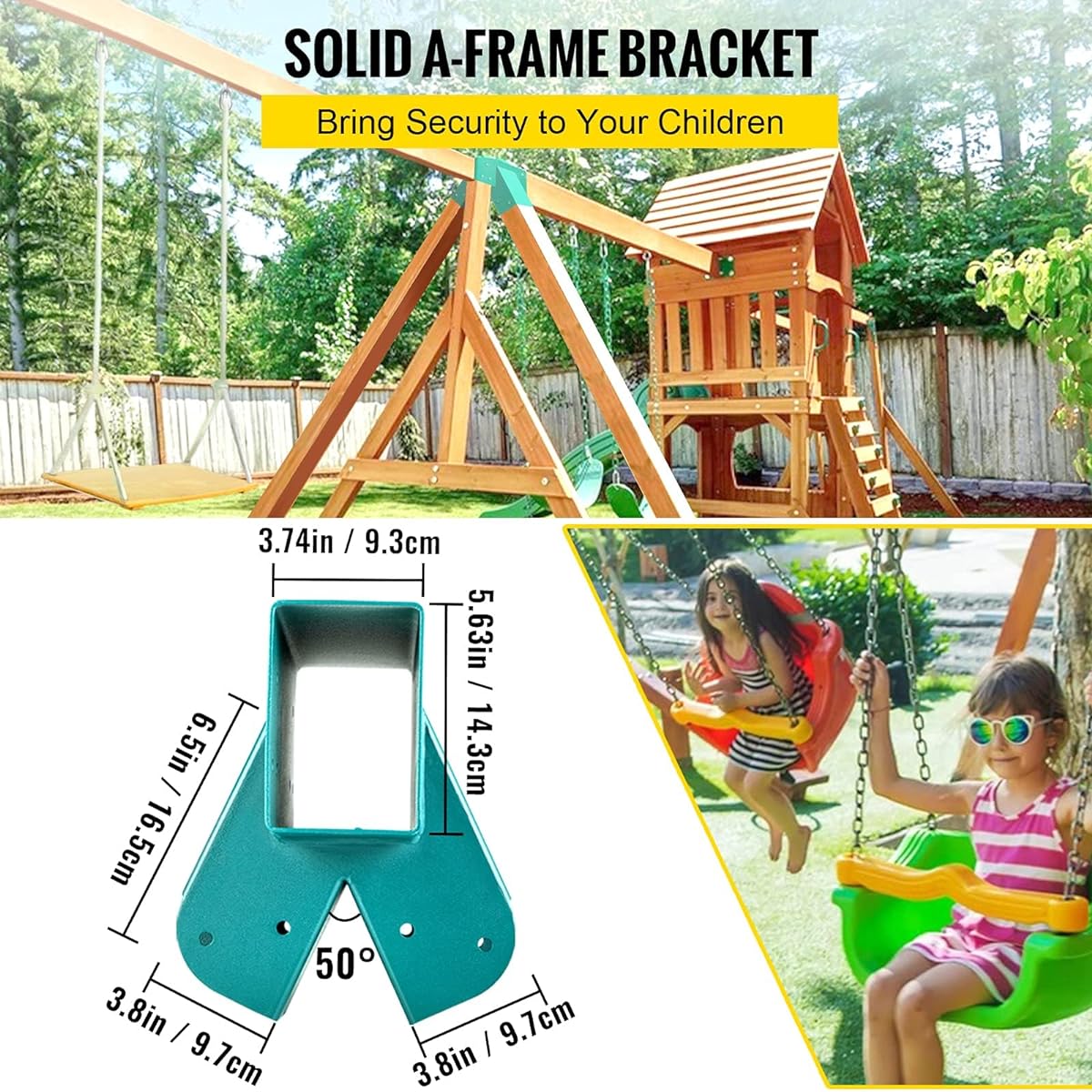 VEVOR Swing Set Bracket, 12" Swing Bracket A-Frame Construction Swing Set Hardware Iron Material Green Powder Coated DIY Swing Set Middle Bracket Swing Set Kit 2 Legs 4x4 1 Beam