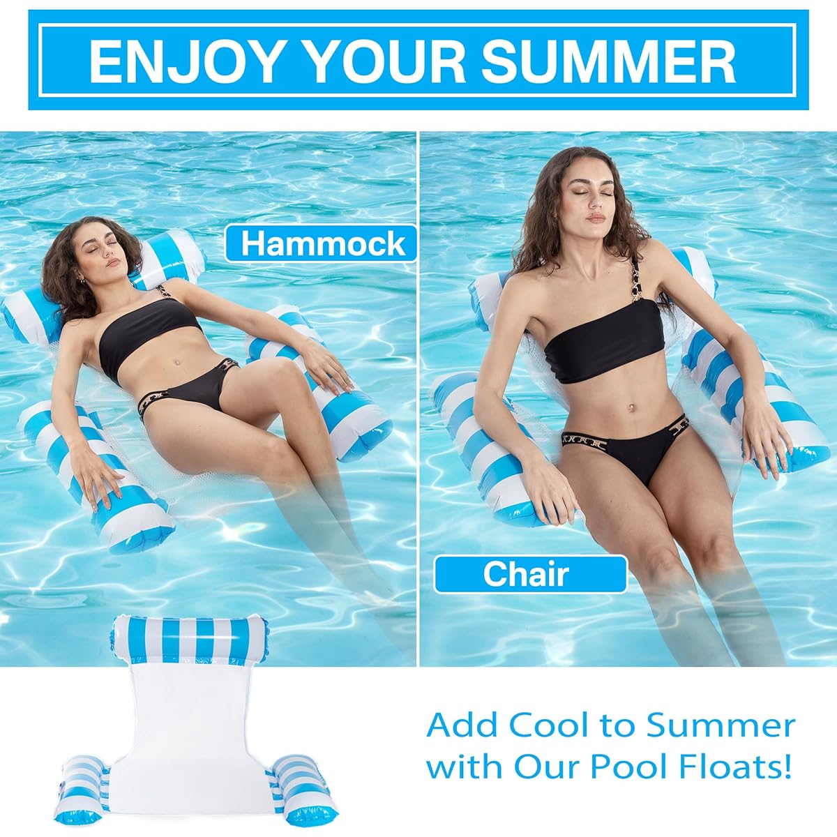 Pool Hammock Floats for Adults Inflatable Pool Chair Floats Water Hammock with Drinking Float 2 Pack