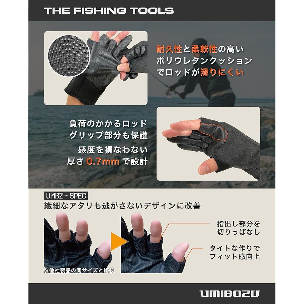 Umibozu Fishing Gloves, Winter, Cold Protection, YKK Waterproof Zipper, Brushed Lining