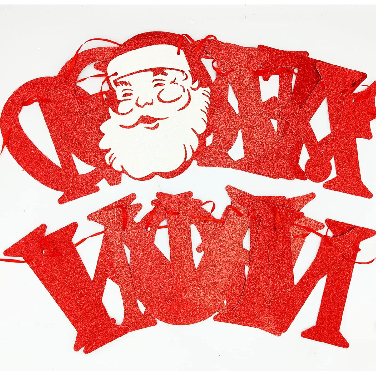 Festiko® Glitter OMG Santa I Know Him Banner, Red Sparkly Christmas Garland Banner with Santa Sign, Merry Christmas Party Decorations for Home Wall, Fireplace Mantle, Party Supplies