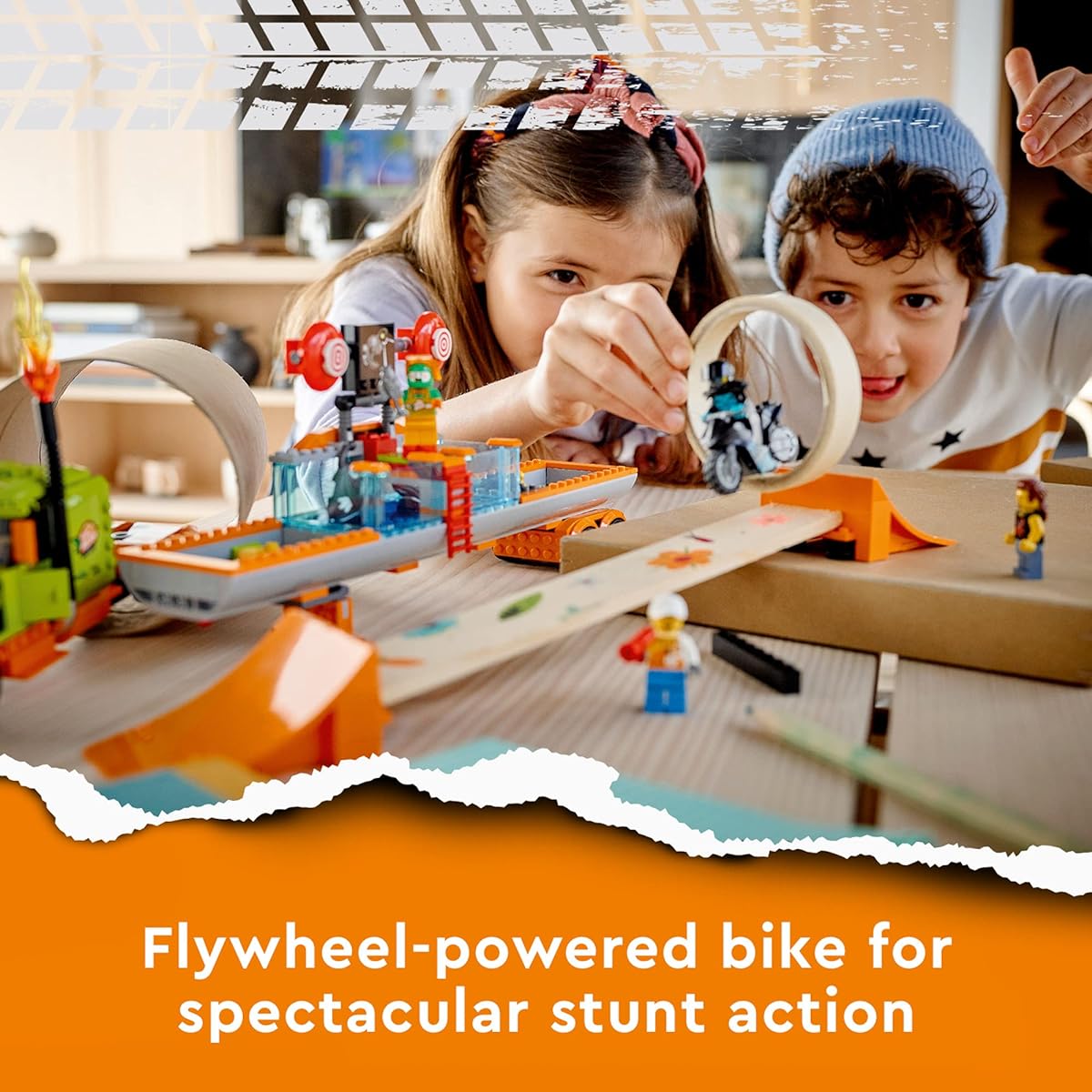 LEGO City Stuntz 60294 Stunt Show Truck 420-piece building kit with 4 minifigures, stunt bike, launch ramp, truck and functional dunk tank. For ages 6 and up.