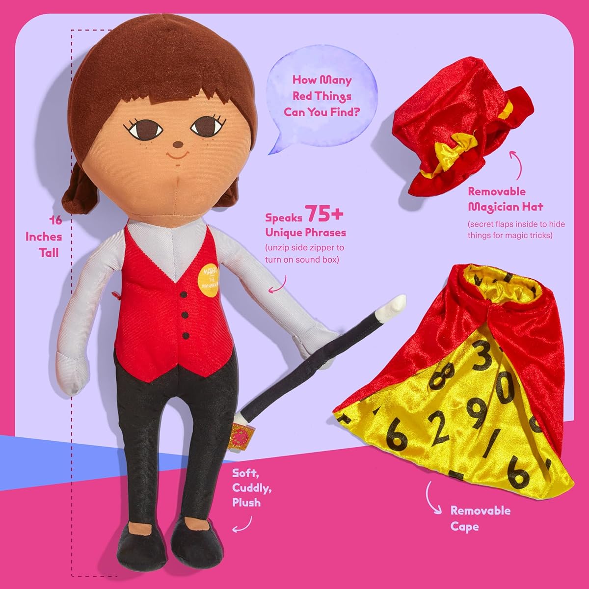 Surprise Powerz Maria The Mathemagician Doll - Soft Plush Educational Toy for Girls Ages 2-5 - STEM Learning Doll - Empowering Doll with the Voice of a Real Latina Girl - Over 75 Mathematician Phrases in Press Hands