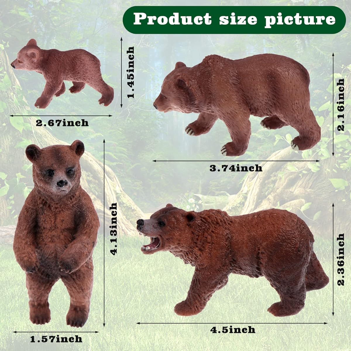 Realistic Bear Figurine Toy Plastic Woodland Animal Brown Bear Family Figure Educational Learning Playset Little Brown Bear Toy Miniature Woodland Creature Party Supplies Cake Topper Set of 4