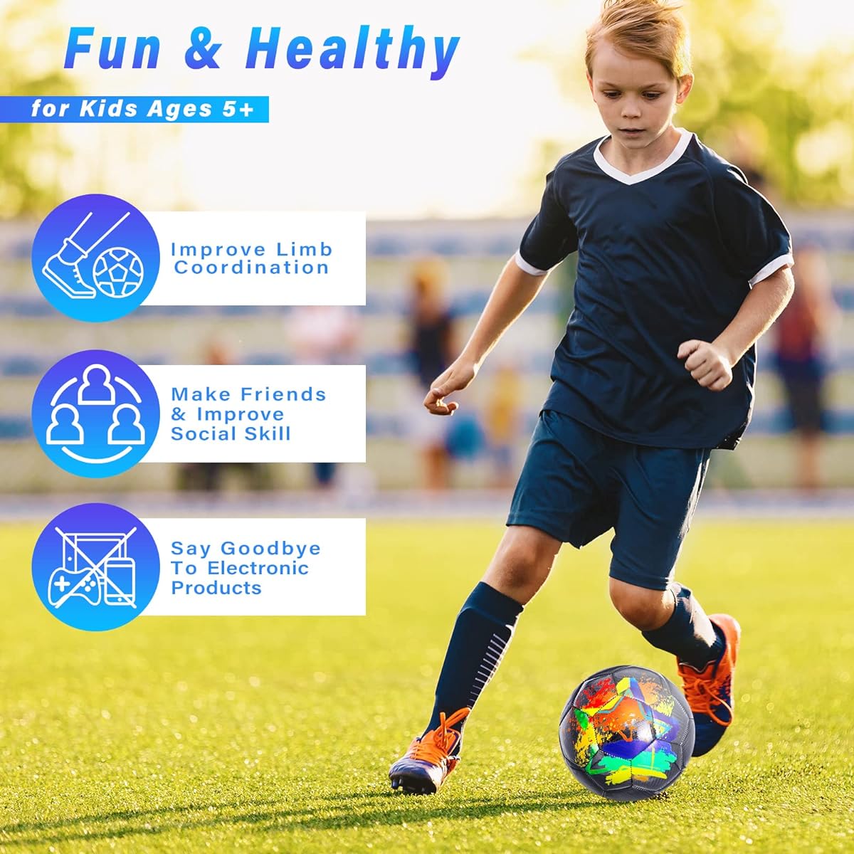 Champhox Kids Soccer Balls, Kids Sports Balls with Pump, Cartoon Design, Toddler Recreational Indoor Outdoor Ball for Kids Toddlers Girls Boys Children School