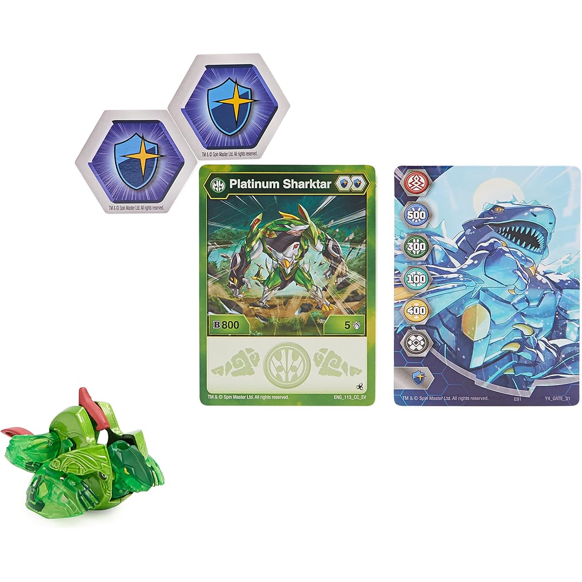 Bakugan Evolutions Sharkta (Green) Platinum Series True Metal 2 Bakushin Character Card Kids Toys for Boys Ages 6+