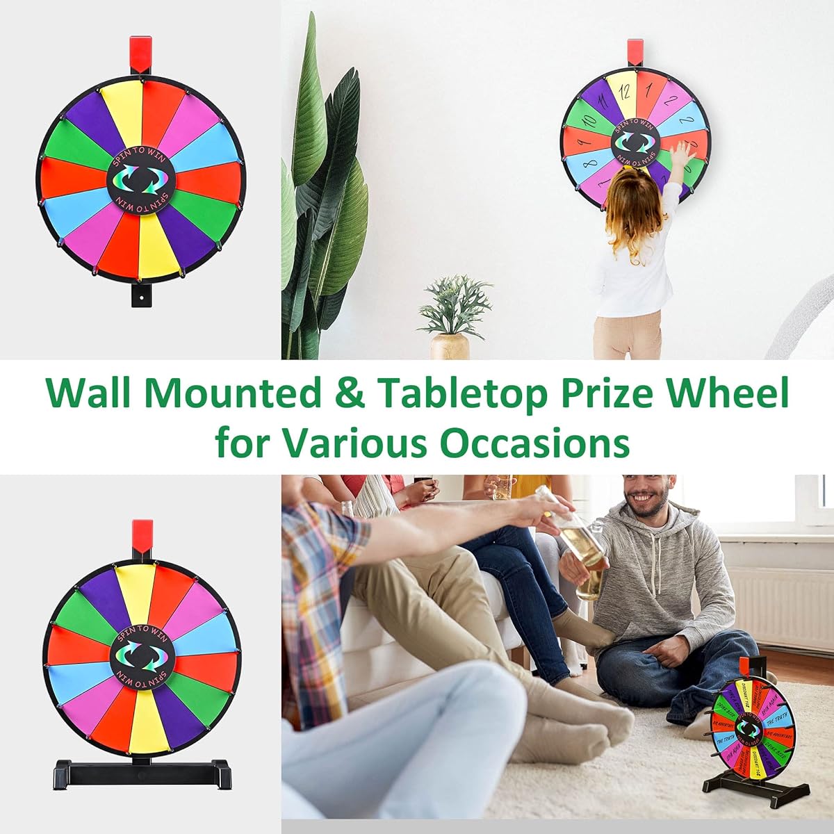 WinSpin 12" Color Prize Wheel Wall Mount Tabletop 14 Slot Heavy Duty Editable Spinning Wheel Fortune Spinning Game for Carnivals & Trade Shows Classic Series