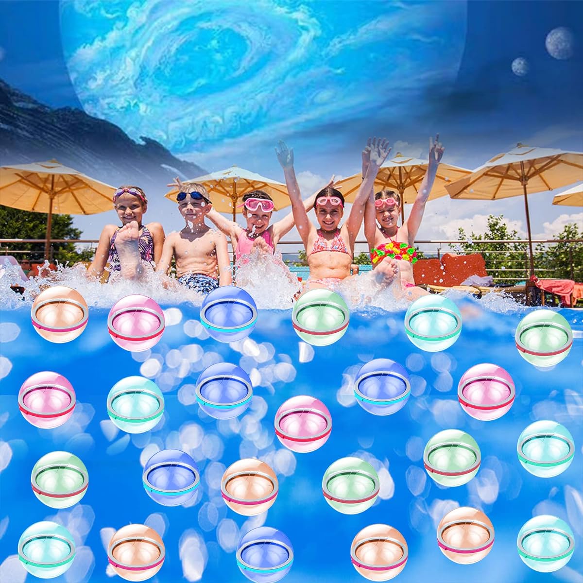 24 Pack Reusable Water Balloons Instant Fill Self Seal for Kids Indoor Outdoor Refillable Magnetic Water Balls Summer Games Party Pool Beach Toys for Girls Boys Christmas Gifts