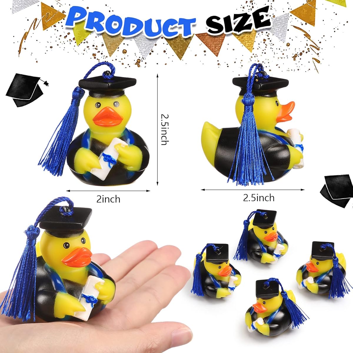 Lewtemi Graduation Rubber Duck 2023 Graduate Rubber Duck Graduation Duck Bulk Cake Topper Student Bathtub Swimming Pool Theme Party Favors 2.5 x 2.5 x 2 inches (Black, Blue)