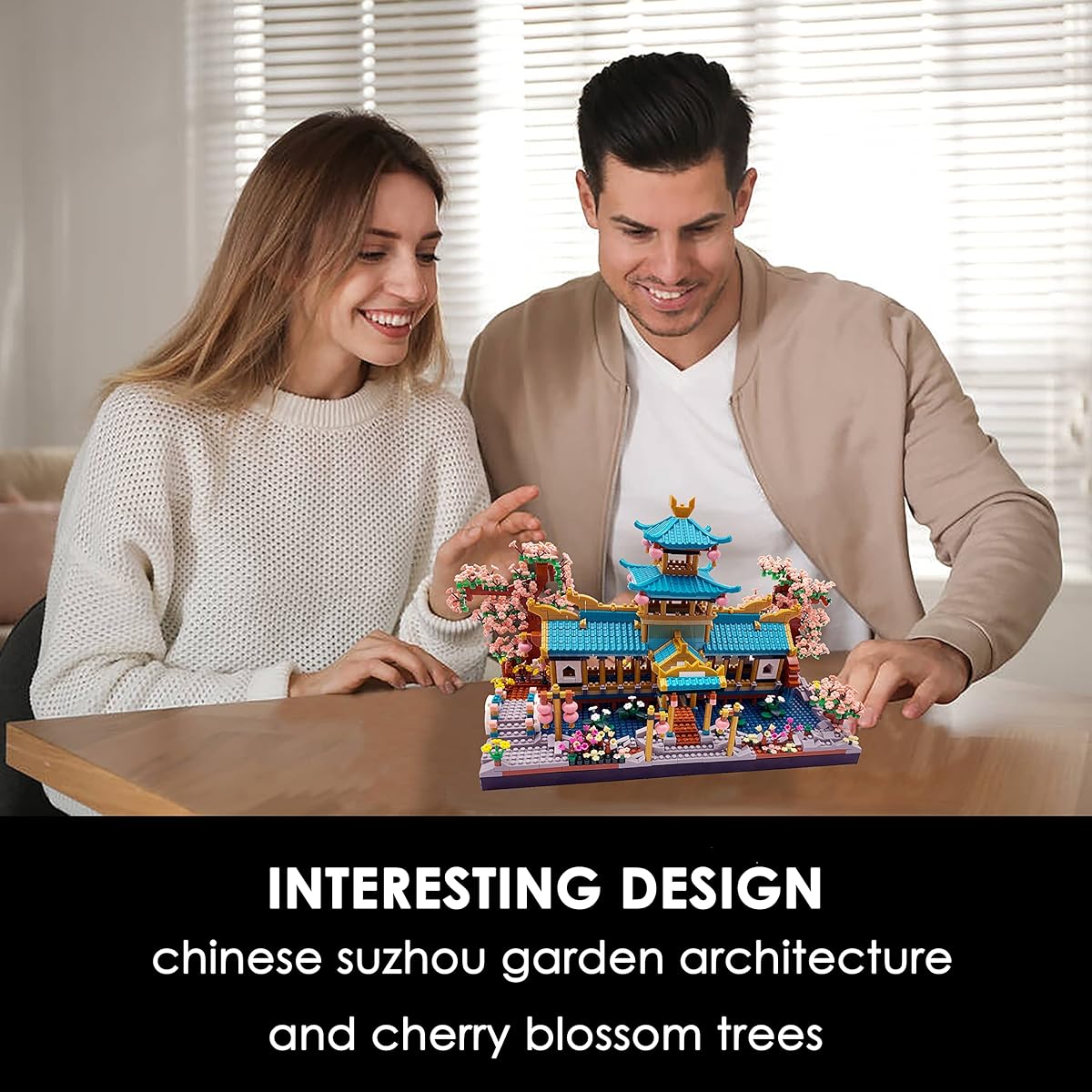 Alizdd Micro Building Blocks Set, China Suzhou Garden Architecture and Cherry Blossom Bonsai Tree Building Toy for Adults, Japanese Sakura House Model, Creative Mini Bricks Gifts for Kids 14+, 2350 Pieces