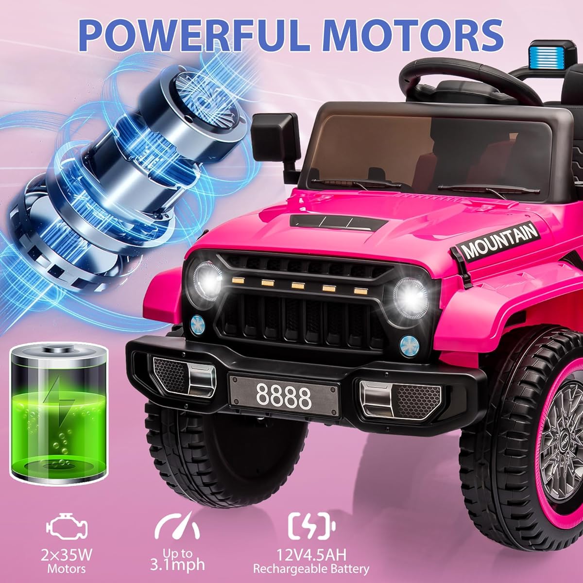 Hetoy Kids Ride On Track Car, 12V Battery Powered Electric Car with Parent Remote, Spring Suspension, 3 Speed Levels, LED Light, Music & Horn, Kids Electric Car Toys for Boys Girls, Pink