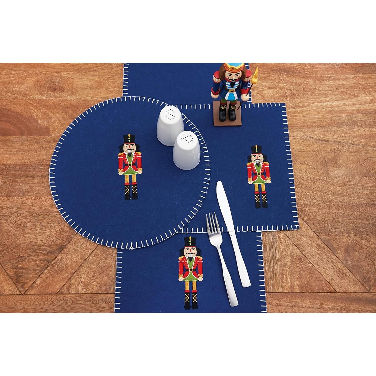 C&F Home Nutcracker Felt Table Runner Christmas Holiday Solid Blue Embroidered Blue