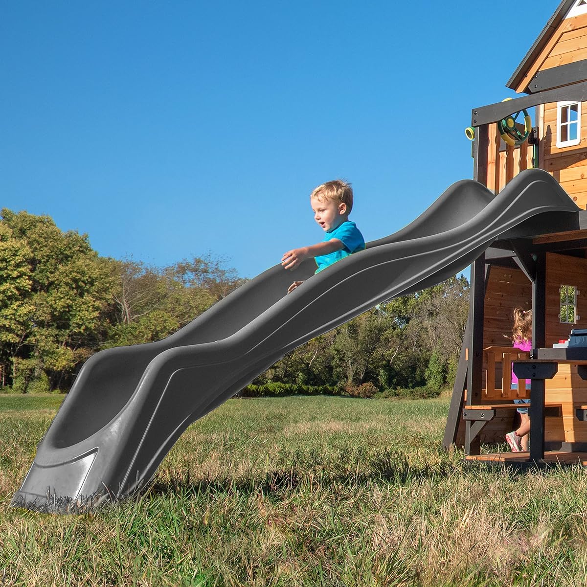 Backyard Discovery 10' Wave Slide, High Sidewalls, Easy One-Piece Setup, 250 lb Capacity, Ages 3-10, Made in the USA, Safety Features, Gray