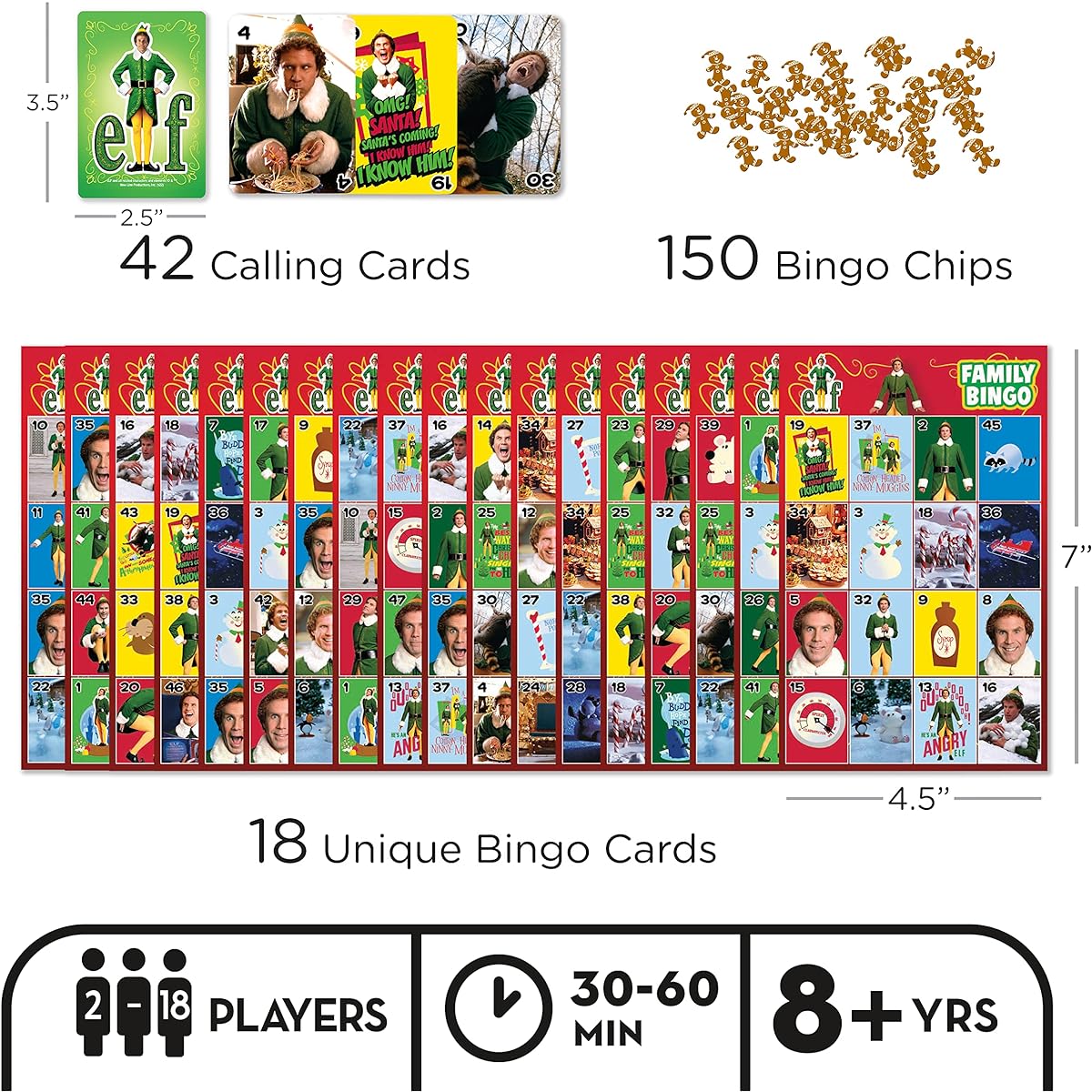 AQUARIUS Elf Bingo Game - Fun Family Party Game for Kids, Teens and Adults - Fun Family Game Night Gift - Officially Licensed Elf Product - For ages 8 and up