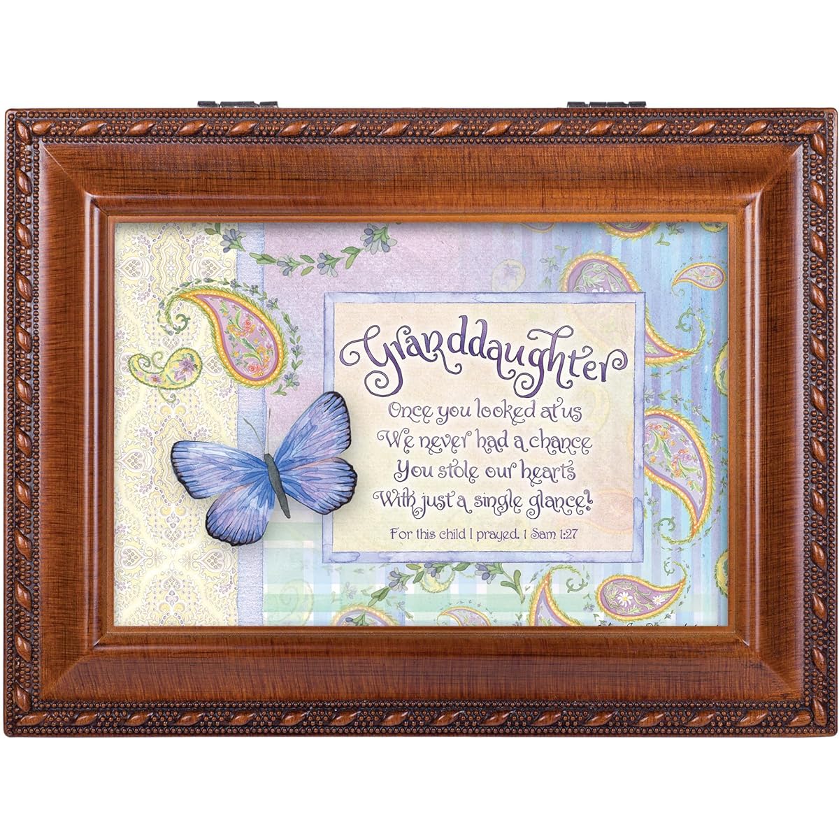 Granddaughter Stole Our Hearts Woodgrain Inspirational Cottage Garden Traditional Music Box Plays Friend in Jesus