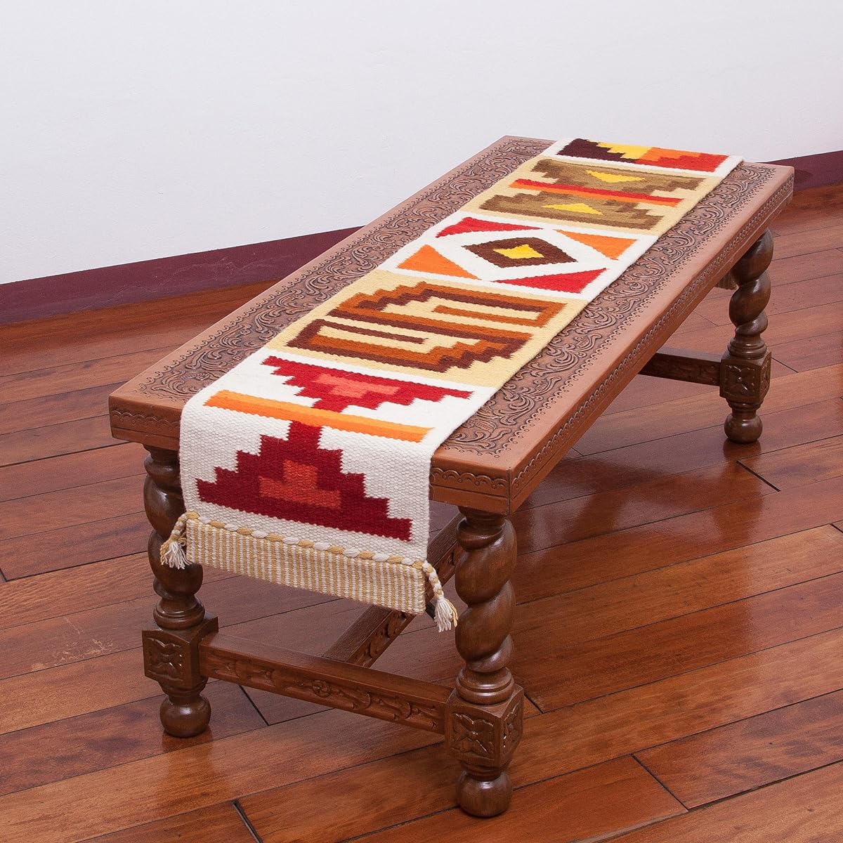 Novica Multicolor Cotton Blend Geometric Tablecloth Runner, 'Andean Style'