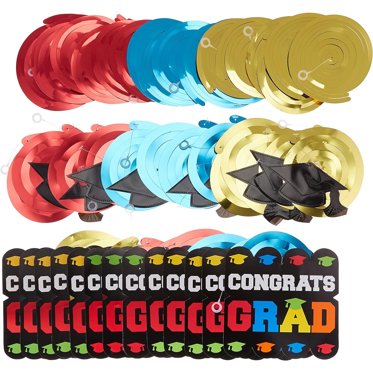 Congratulations on your graduation. 50pcs Paper Hat and Swirl Ceiling Decorations for Graduation Party