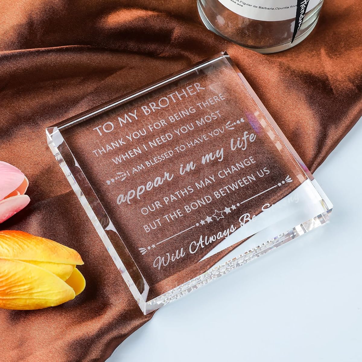 Movdyka Gifts for Siblings Crystal Sign - Unique Birthday Gifts for Brother from Sister Brother - Laser Engraved Funny Gifts for Big Brother Adult Graduation Wedding - 3.9" x 3.9"