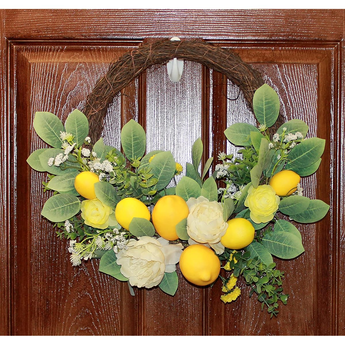 Worth Imports 18" Lemon Green Leaves and Flowers Herringbone Wreath, Multicolor