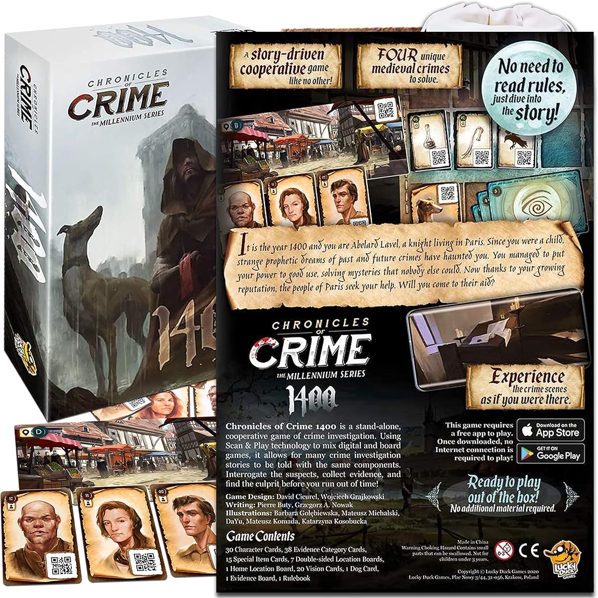 Chronicles of Crime Millennium Series 1400 and 1900 Board Game Set with Random Color Drawstring Bag