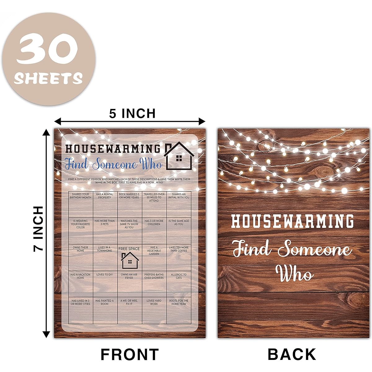 Housewarming Party Game "Find Someone Who" Game Rustic Fun New Home New Home New Home Owner Party Game Cards Pack of 30