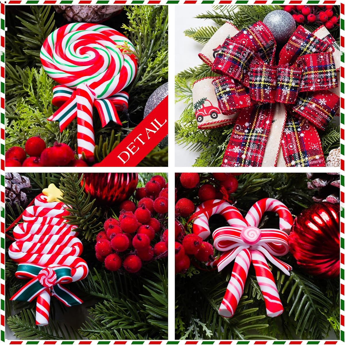 WREATHOME Christmas Wreath for Front Door, 20 Inch Lighted Artificial Christmas Door Wreath with Christmas Ball Ribbon, Christmas Decorations