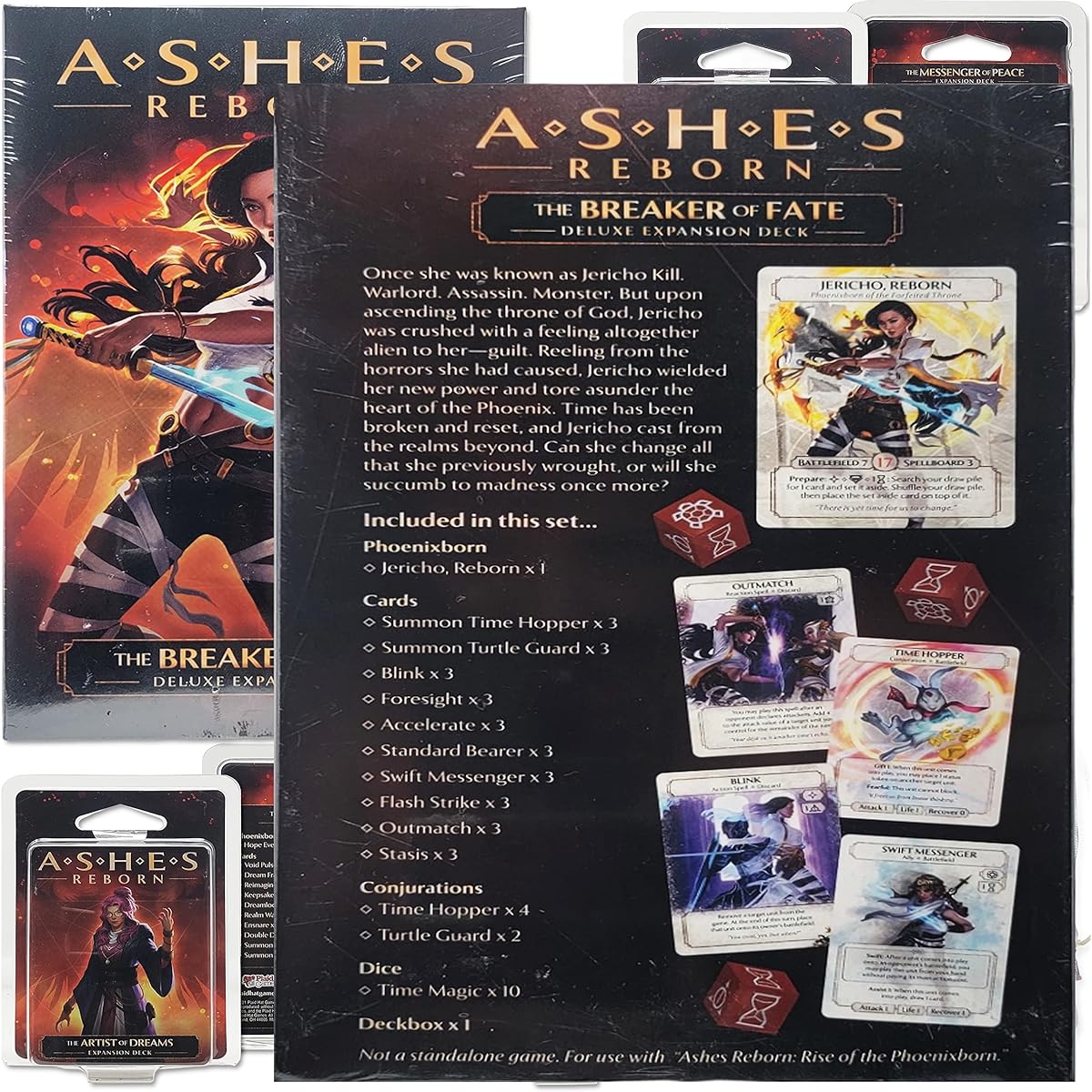 Ashes Reborn The Breaker of Fate Deluxe & Expansions: Artist Dreams Messenger Peace, Queen Lightning & Gorrenrock Compatible Ashes and Reborn Bundle with Random Color Drawstring Bag and Tokens