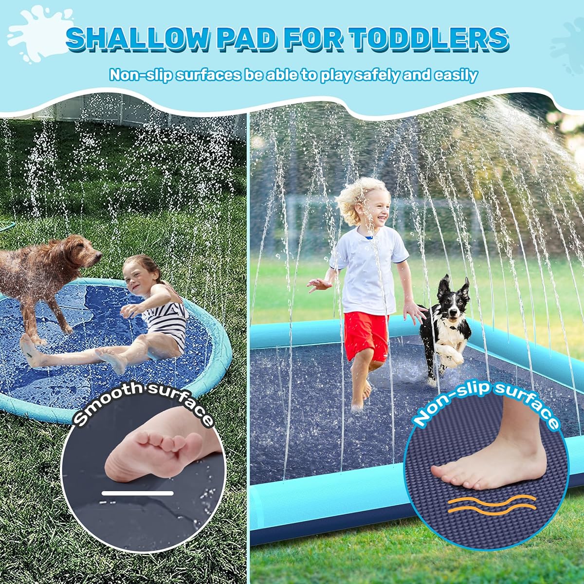 Bilibara 117 Inch Splash Pad for Dogs Non-Slip Sprinkler for Kids Square Splash Pad for Kids 4-8 Years Old Splash Pad for Toddlers 1-3 Dog Sprinkler Shallow Pool Outdoor Water Toy for Backyard Teal