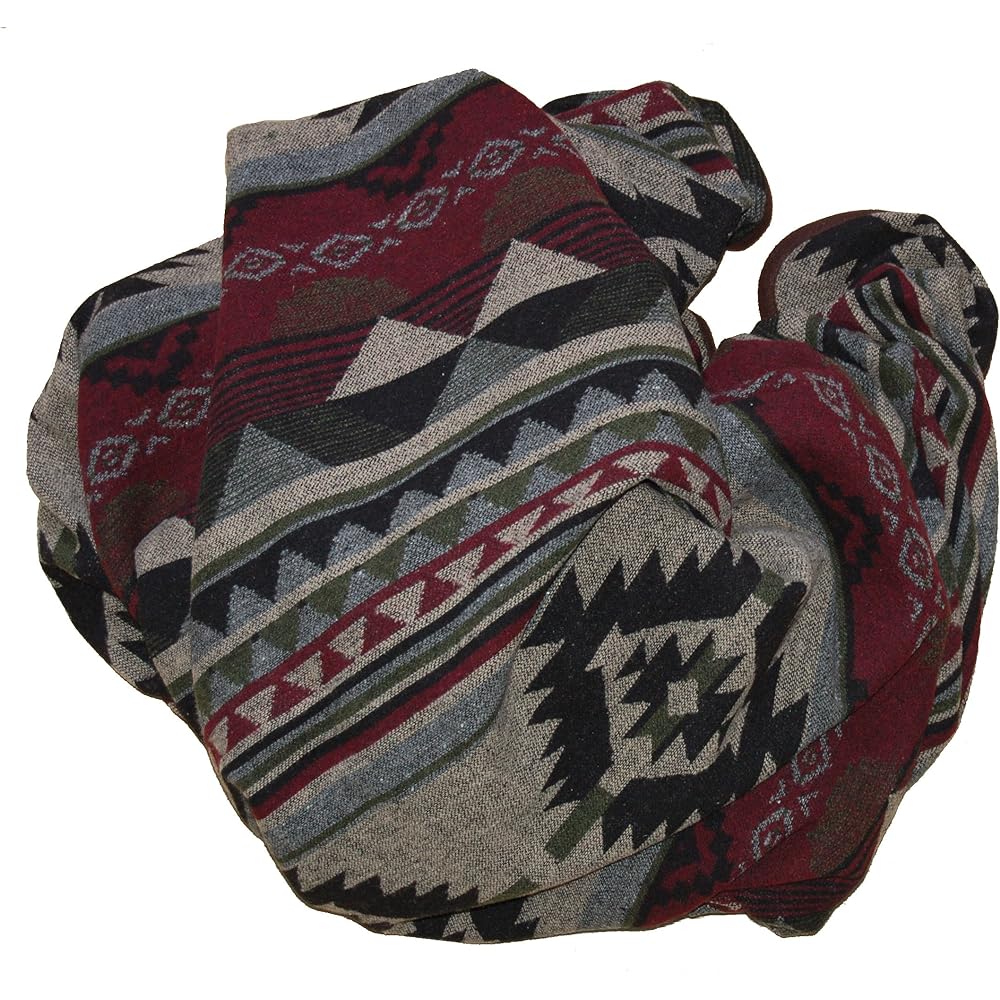 Ruth&Boaz Ethnic Native Pattern Blanket Rug (L) GREEN BURGUNDY SAPPHIRE BROWN (150×145cm) (150×205cm)