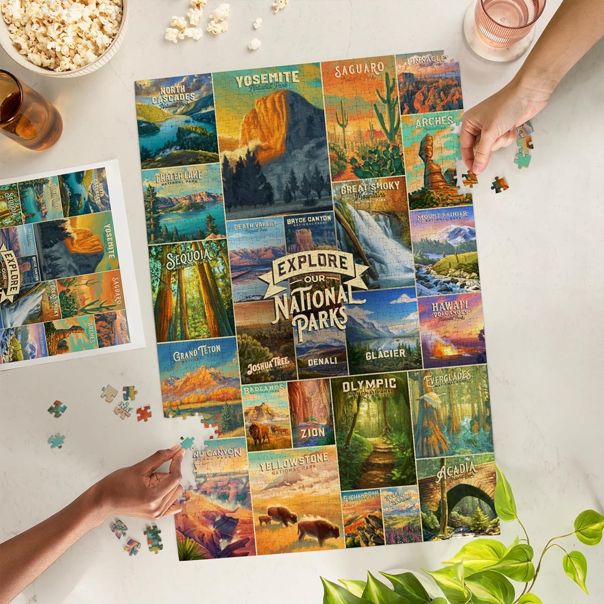 Oil Painting National Parks Series Collage Explore Our National Parks (19 x 28.5 inch Premium 1000 Piece Challenging Jigsaw Puzzle for Adults and Families Made in the USA