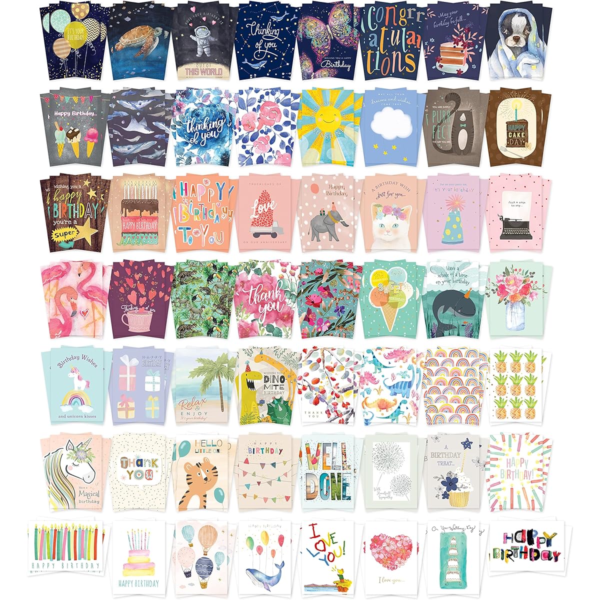 Northern Cards - Retailer Assortment 168 Individual Prices Cards for All Occasions - Birthday Friendship Condolence Blank Thank You Wedding Anniversary Love Congratulations Get Well Congratulations - 3 Cards Each