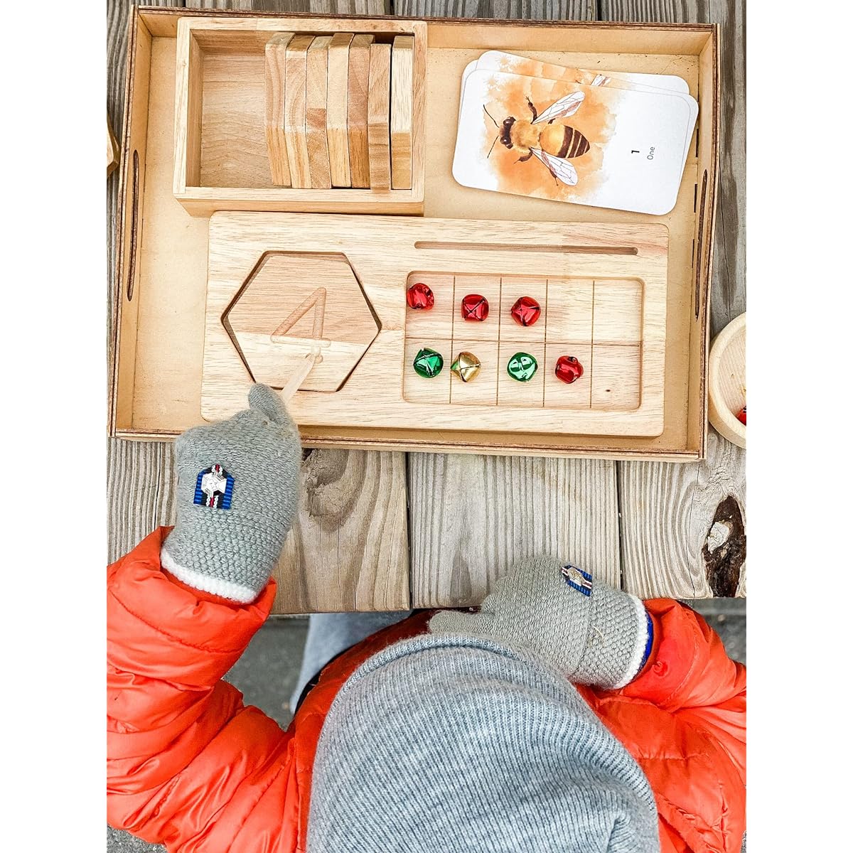 Montessori Tenframe Wooden Number Board with Flash Cards