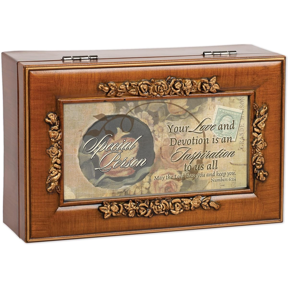 Special Person Inspirational Decorative Woodgrain Rose Music Box