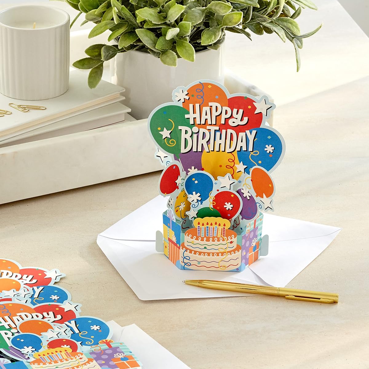 Hallmark Paper Wonder Pop-Up Birthday Cards Balloon Cake Pack (8 3D Cards and Envelopes)