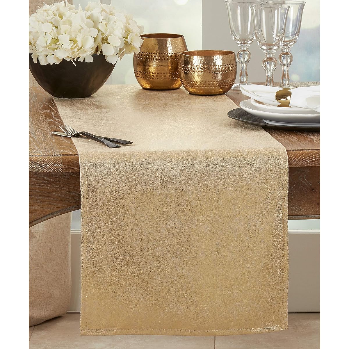 SARO LIFESTYLE Gold Shimmering Table Runner 15" x 72" Rectangle