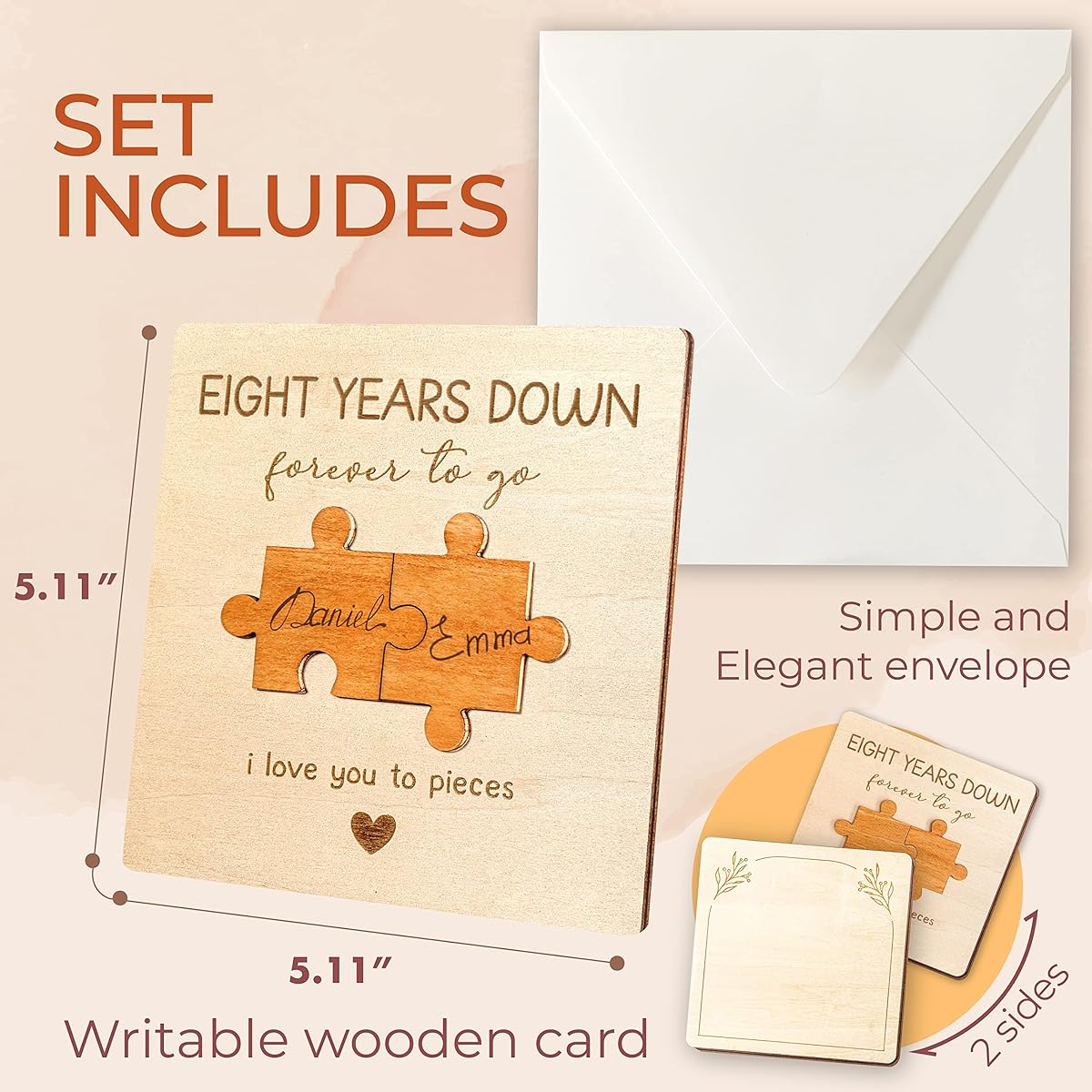 STOFINITY 8 Years Wooden Card for Husband/Wife, Anniversary Wooden Gifts for Boyfriend/Girlfriend, Anniversary Wooden Gifts for Her, Happy Wedding Anniversary Card for Couples