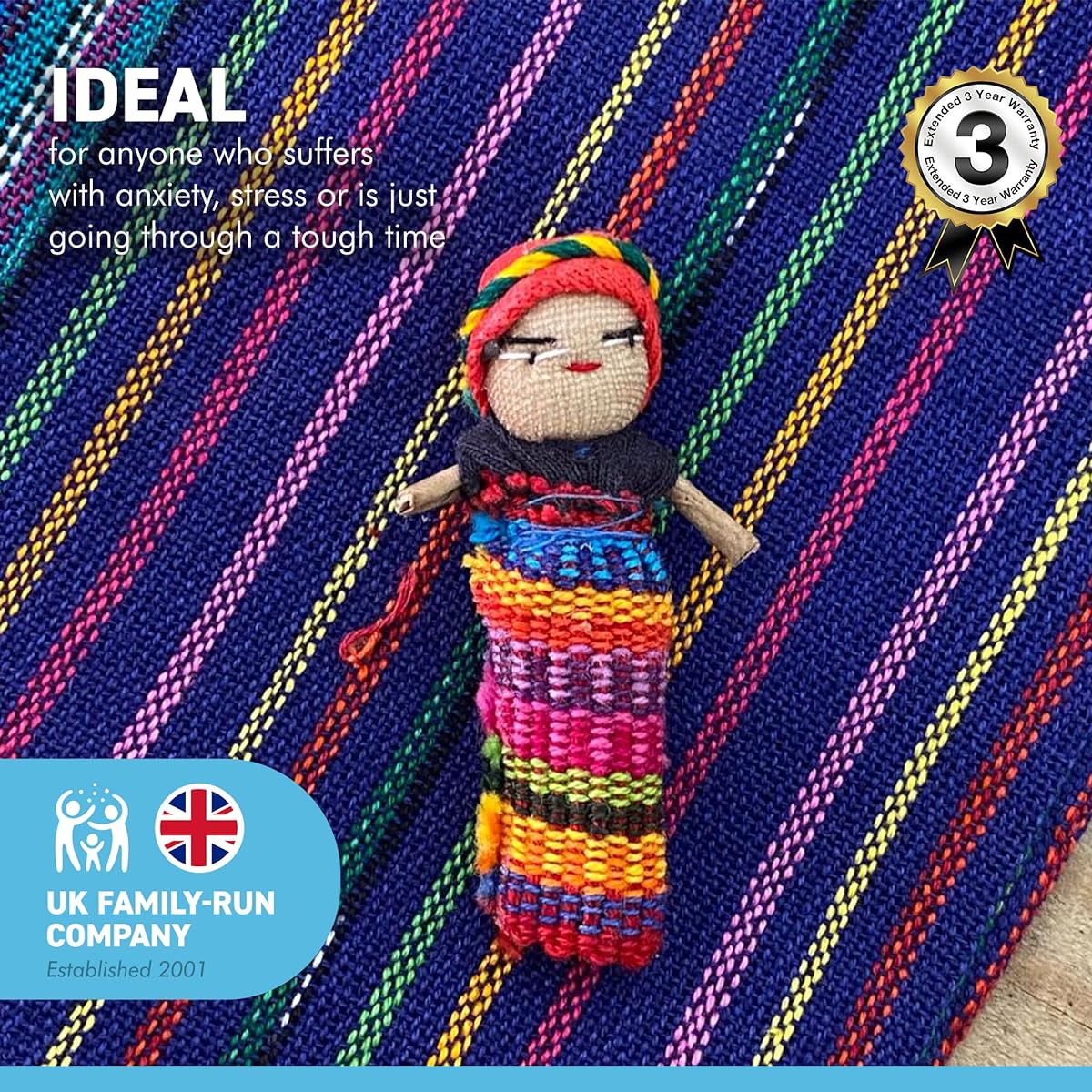 Thorness Set of 2 Guatemalan Handmade Worry Dolls with Colorful Craft Storage Bags