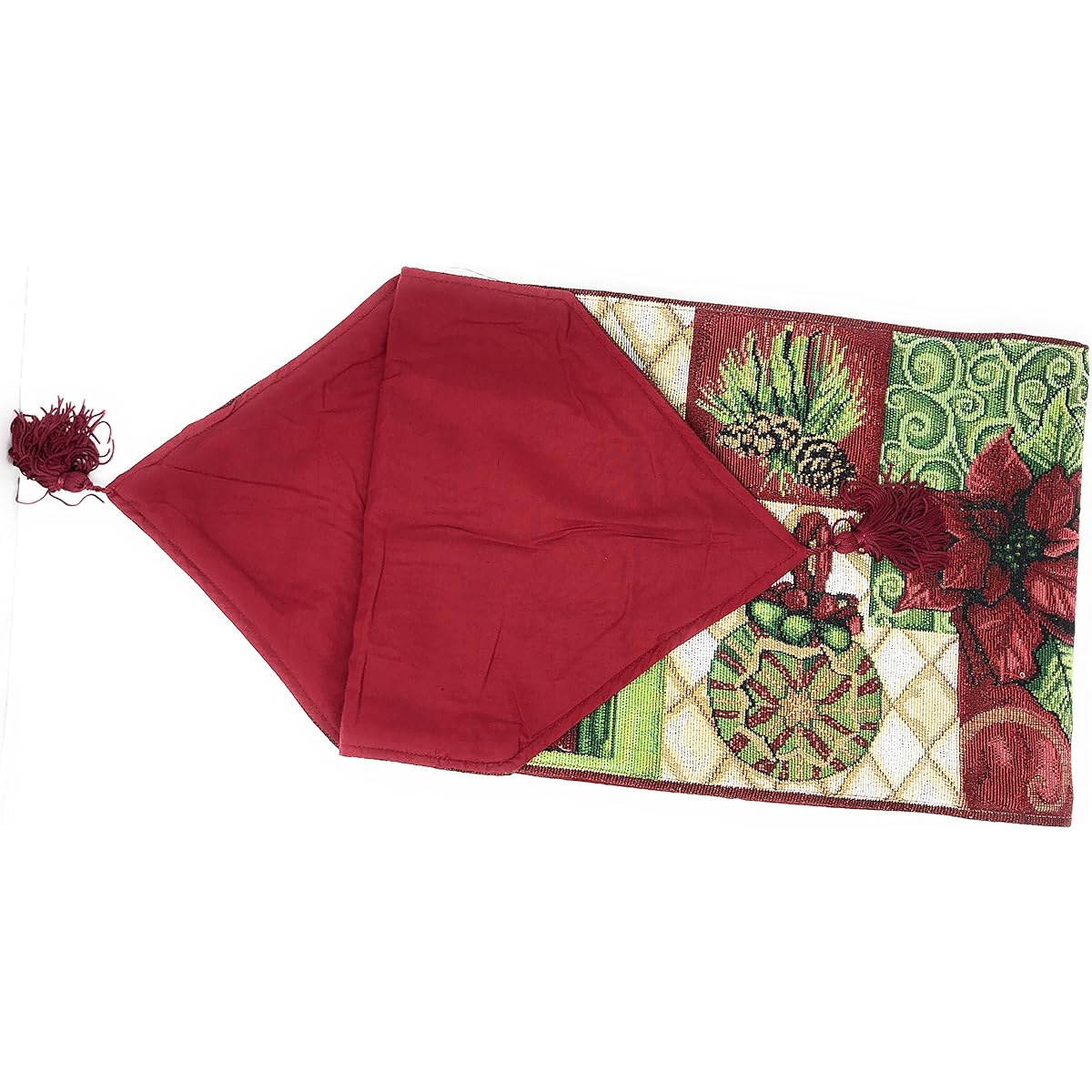 Tache Home Fashion Holiday Tidings Christmas Festive Decor Tapestry Table Runner 13x72 Inch Ivory Beige Red Burgundy Green