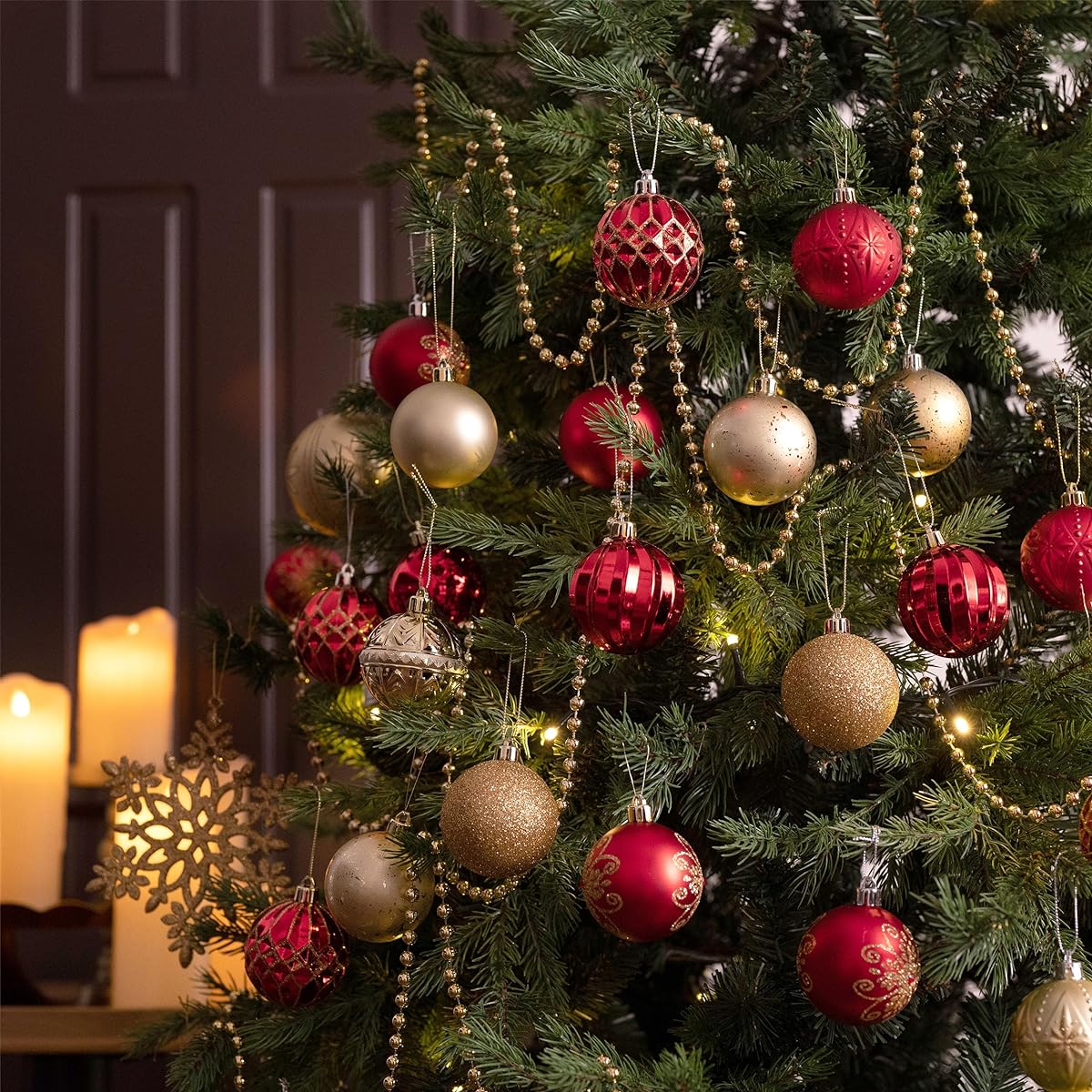 Valery Madelyn Christmas Tree Ornaments, 50 Karat Red and Gold Shatterproof Christmas Ball Decorations Set, 2.36 Inch Luxury Hanging Tree Ornaments for Christmas Holiday Party Decorations