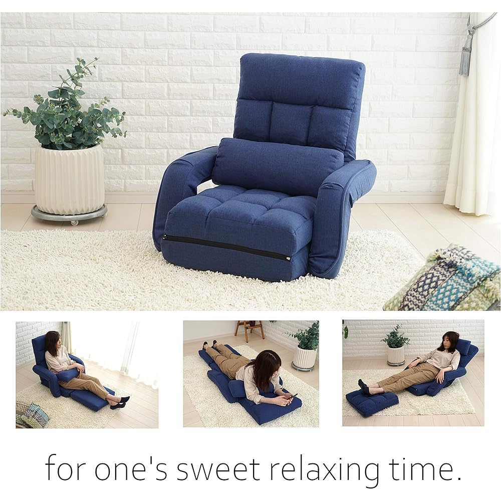 Vita Seat Chair 3way with Armrest Compact Navy Width 69 x Depth 67~166 x Height 15~70cm