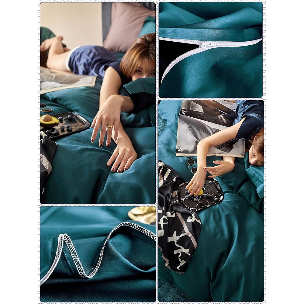 MILDLY Duvet Cover Double 4 Piece Set 100% Egyptian Extra Long Cotton Duvet Cover Set Double: Duvet Cover Fitted Sheet Pillowcase*2 / 300TC Satin Style: Good to the touch and highly breathable For those who want to stay healthy with a good night's sleep