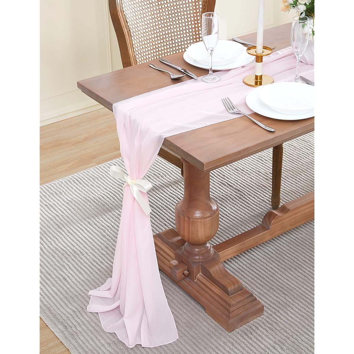 DecoPots 10 Feet Long Rose Pink Chiffon Table Runner for Wedding/Baby/Bridal Shower/Anniversary Dinner/Birthday Celebration (35 x 120 inches Rose Pink)
