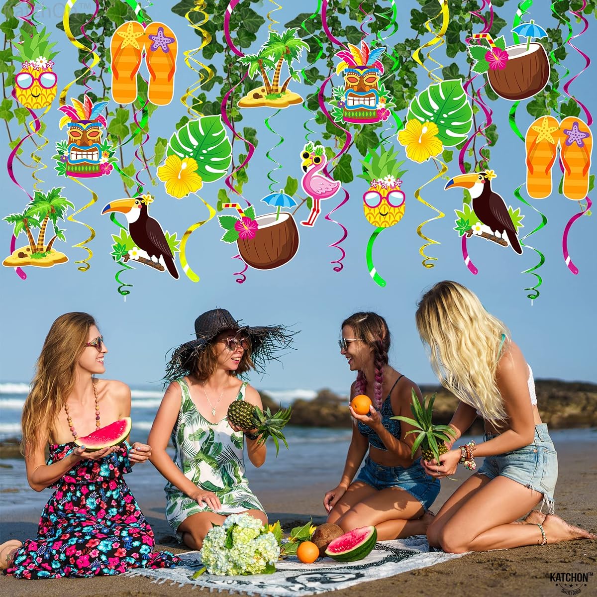 Hawaiian Luau Hanging Party Decorations - Set of 30 | Luau Hanging Decorations Aloha Decorations | Tropical Hawaiian Birthday Decorations | Tiki Themed Party Decorations | Luau Party Decorations