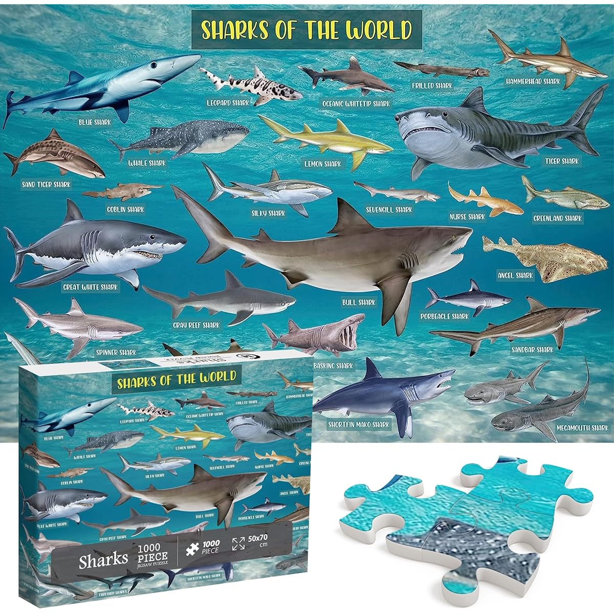 Shark Puzzle for Adults 1000+ Pieces Ocean Fish Puzzle Whale Hammerhead Great White Shark Puzzle Marine Nature Jigsaw Puzzle Shark in the Ocean Gift
